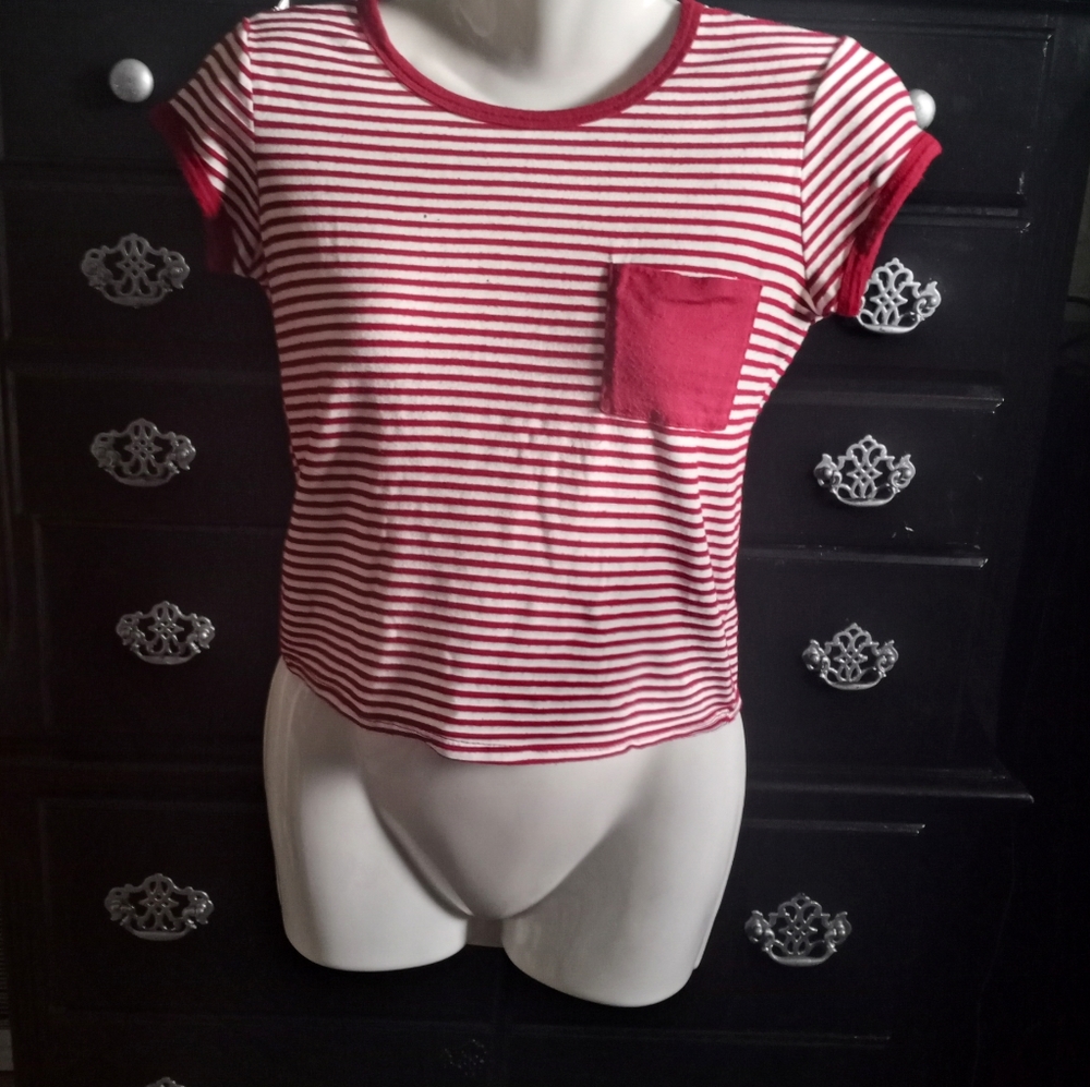Wet Seal Red and White Striped Crew Neck Shirt